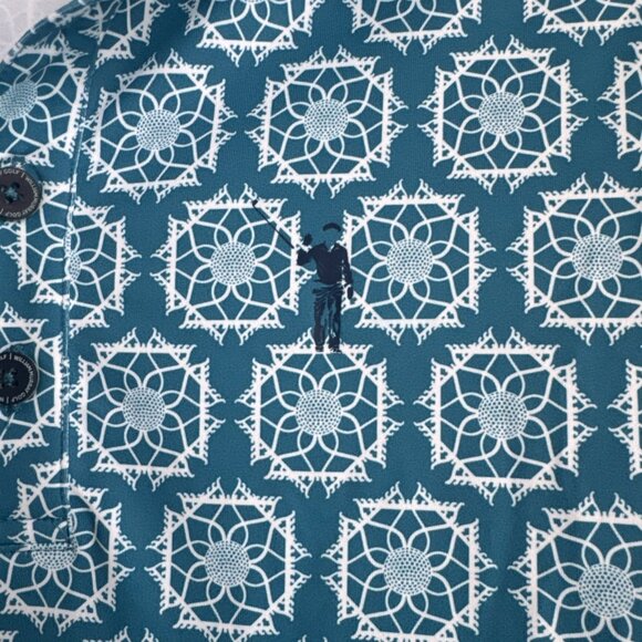 WILLIAM MURRAY Turquoise Green Blue Sandy Tiles Golf Polo Shirt Size Small - Picture 3 of 7